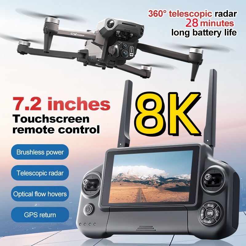Drone Lidar - 8K 3軸ジンバルブラシレス7.2インチタッチスクリーンFPVリモートコントロールクアッドコプター5KM障害物回避エアドロップGPSリターンRCドローン
