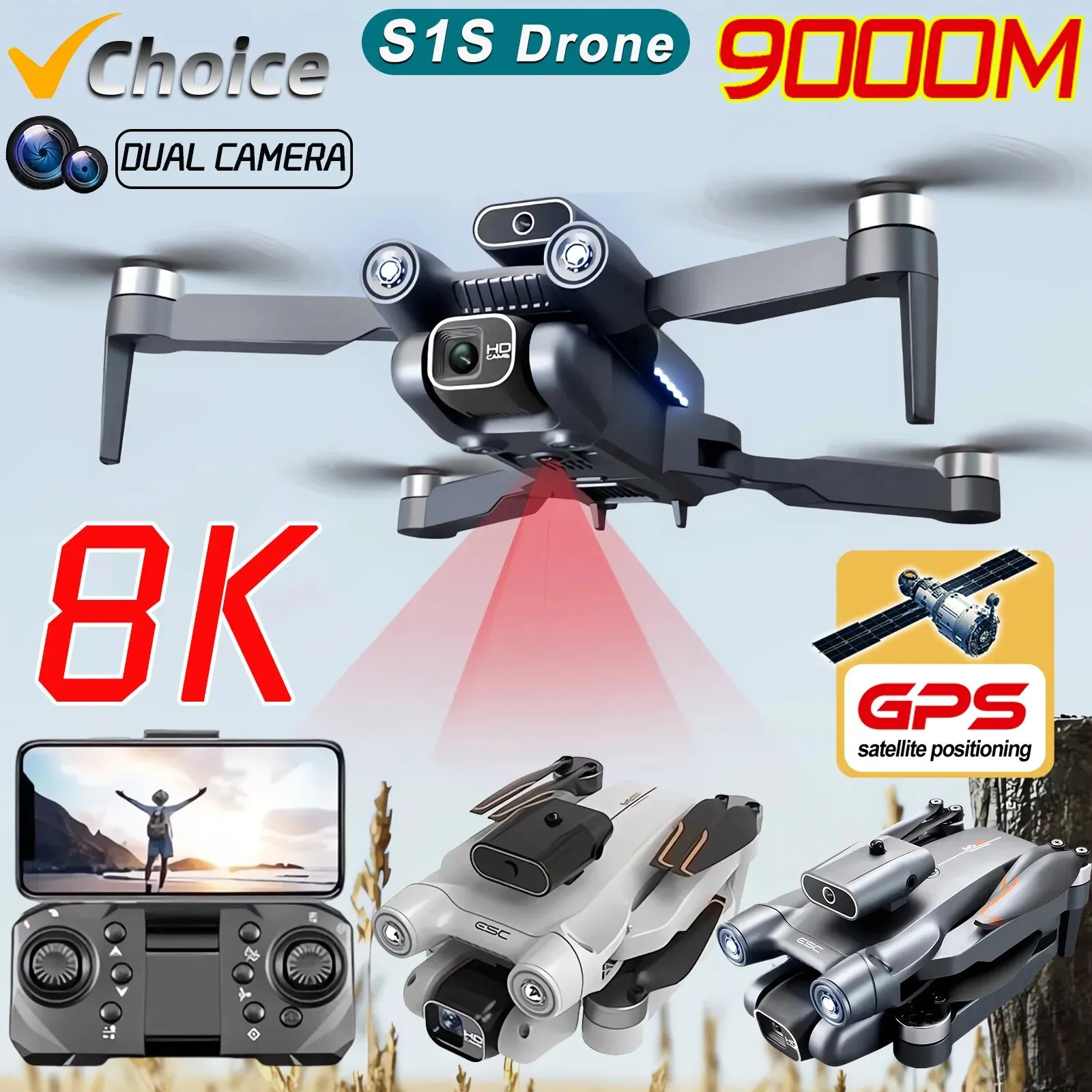 Drone Surveying - プロのブラシレスモーター付きドローン,GPS付きクワッドコプター,折りたたみ式HDデュアルカメラ,s1s,5g,8k,新品