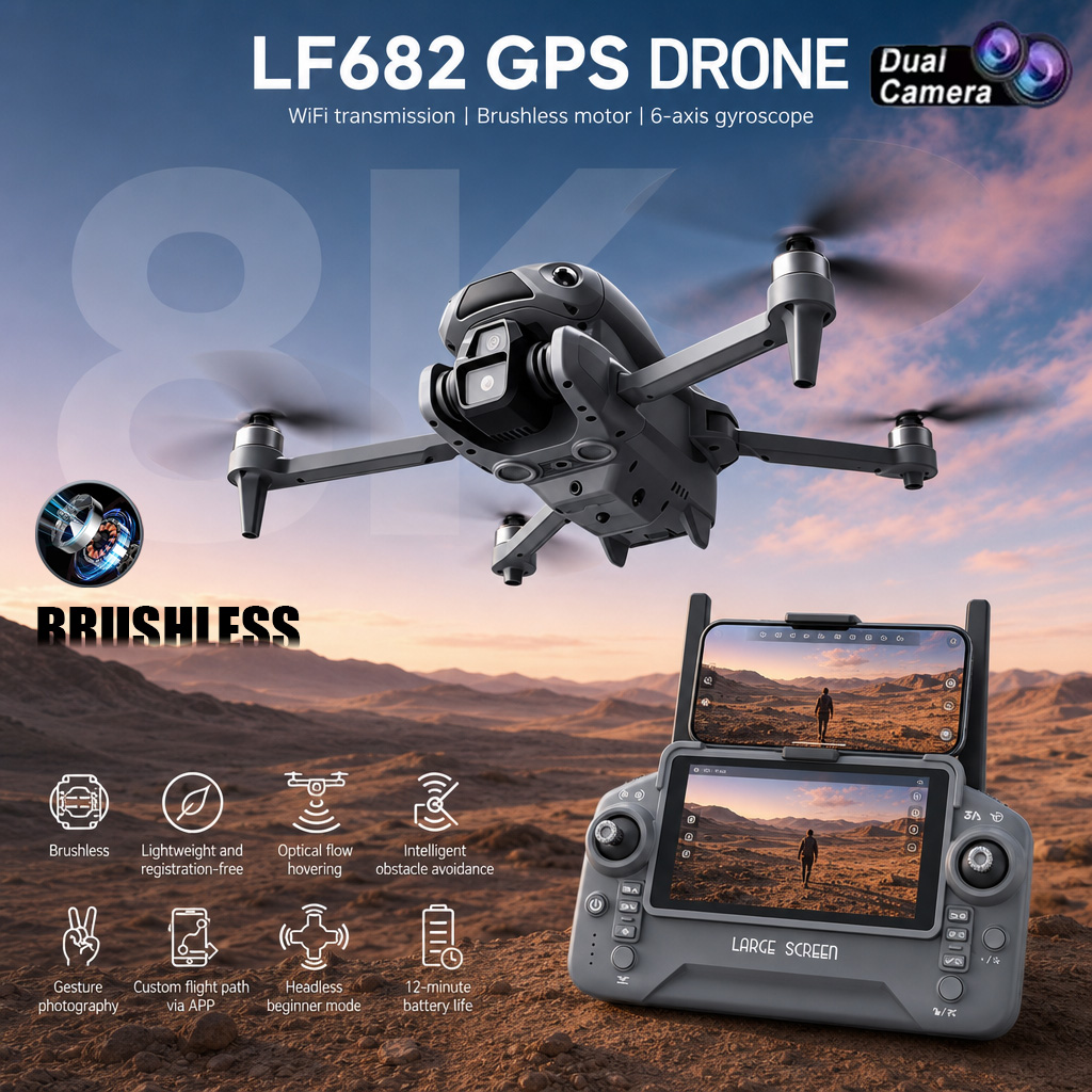 Drone Surveying - 新型LF682ドローン 8KデュアルカメラFPVプロフェッショナルHDプロフェッショナル空中GPSオプティカルフロー障害物回避ブラシレス折りたたみ式RCクアッドコプター